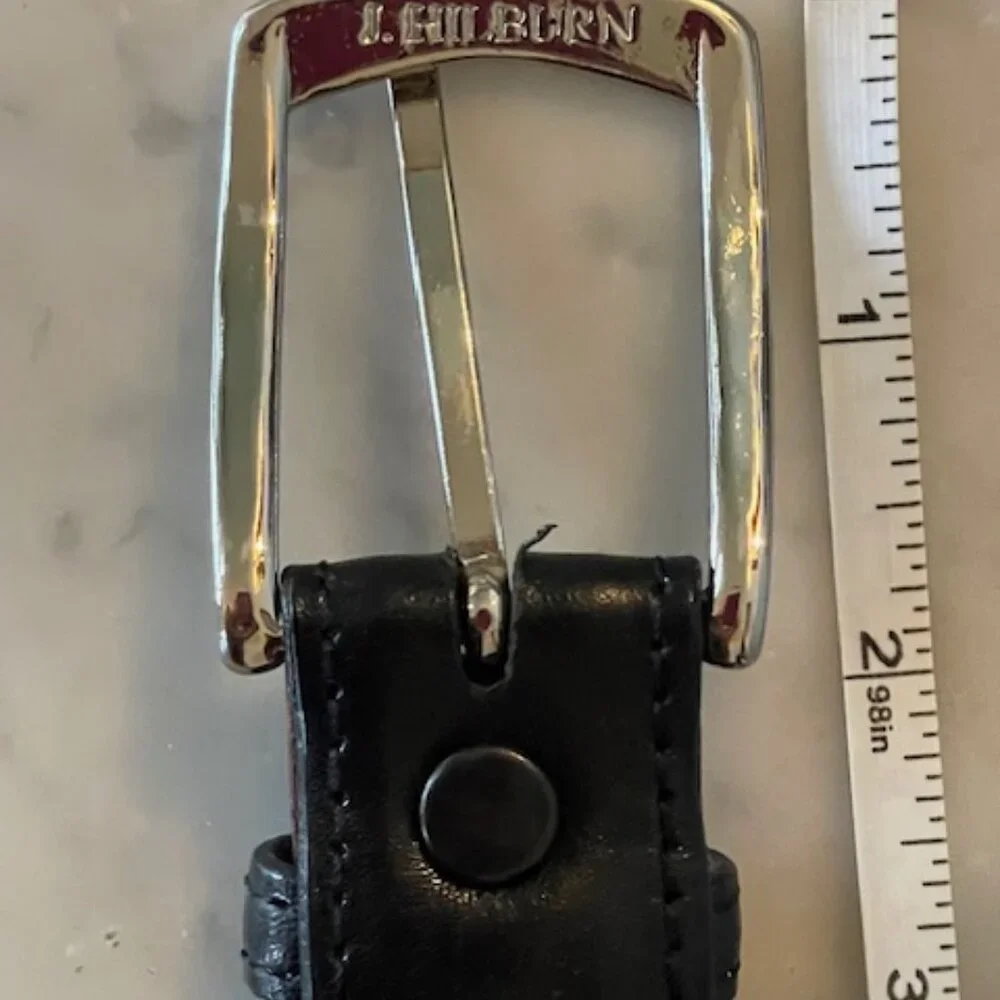 J. HILBURN Leather Black Belt Silver Hardware Genuine Italian Calfskin 42